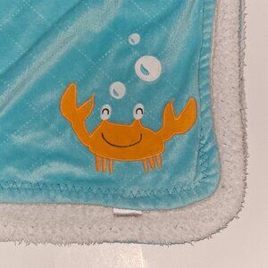 Carter's Fleece Baby Blanket 30x39 Aqua Blue Orange Crab White Sherpa Soft